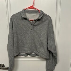 ALO Yoga Gray Cropped Polo Sweatshirt